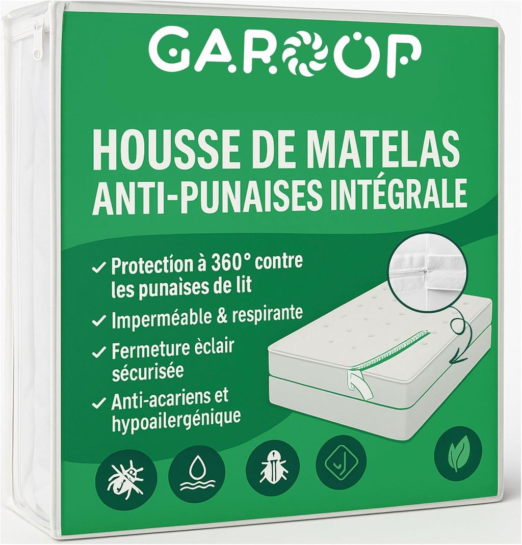 GAROOP Housse Matelas Anti-Punaises de Lit Imperméable Anti-Acariens Certifiée OEKO-TEX 90 à 160 cm